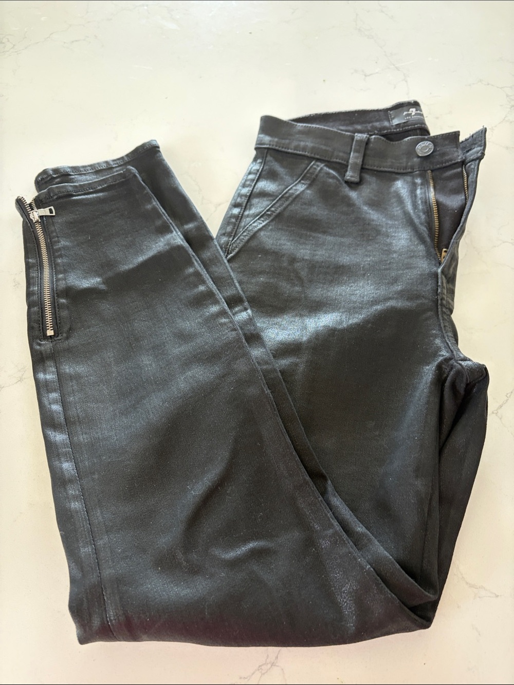 Black Slim Zip Pocket Pants 7all mankind